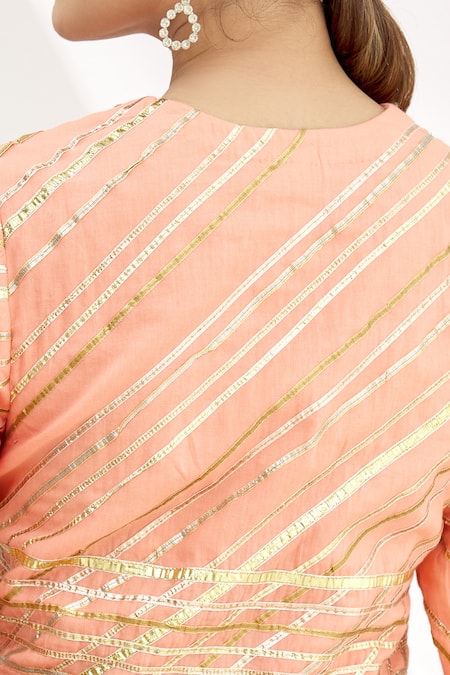 Shop_Shagun Manchanda_Peach Soft Natural Cotton Mul Embroidery Round Gota Blouse_Online_at_Aza_Fashions