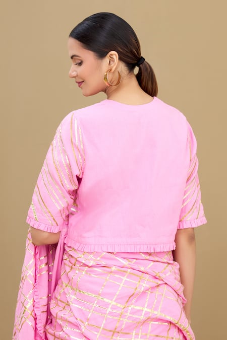 Shop_Shagun Manchanda_Pink Soft Natural Cotton Mul Embroidery Round Gota Blouse_at_Aza_Fashions