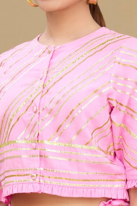 Shop_Shagun Manchanda_Pink Soft Natural Cotton Mul Embroidery Round Gota Blouse_Online_at_Aza_Fashions