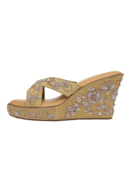 Buy Kkarma Accessories Gold Embroidery Arth Floral Platform Wedges Online at Aza Fashions Buy_Kkarma Accessories_Gold Embroidery Arth Floral Platform Wedges _Online_at_Aza_Fashions
