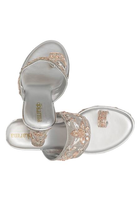 Kkarma Accessories Gray Embroidery Grey Platform Wedges Online at Aza Fashions Kkarma Accessories_Gray Embroidery Grey Platform Wedges _Online_at_Aza_Fashions