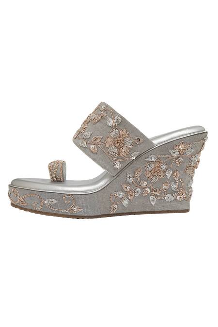 Buy Kkarma Accessories Gray Embroidery Grey Platform Wedges Online at Aza Fashions Buy_Kkarma Accessories_Gray Embroidery Grey Platform Wedges _Online_at_Aza_Fashions