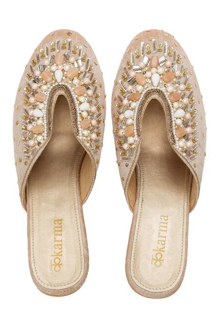 Shop Kkarma Accessories Pink Beads, Sequins Riwaayat Block Heel Mules at Aza Fashions Shop_Kkarma Accessories_Pink Beads, Sequins Riwaayat Block Heel Mules _at_Aza_Fashions
