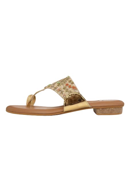 Buy Kkarma Accessories Gold Embroidery Mor Kolhapuri Sandals Online at Aza Fashions Buy_Kkarma Accessories_Gold Embroidery Mor Kolhapuri Sandals _Online_at_Aza_Fashions