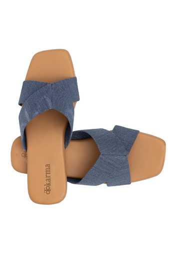 Kkarma Accessories_Blue Embroidered Noori Denim Strap Sandals_Online_at_Aza_Fashions
