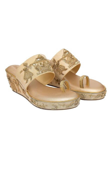 Kkarma Accessories Gold Embroidery Dolki Wedges