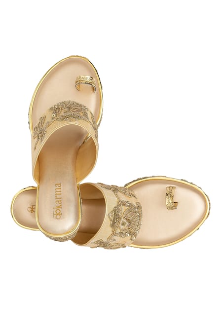 Kkarma Accessories Gold Embroidery Dolki Wedges Online at Aza Fashions Kkarma Accessories_Gold Embroidery Dolki Wedges _Online_at_Aza_Fashions