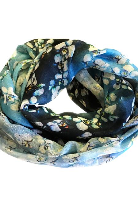 Pashma Black Silk Cashmere Floral Print Scarf Online at Aza Fashions Pashma_Black Silk Cashmere Floral Print Scarf _Online_at_Aza_Fashions