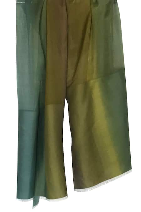 Shop Pashma Green Colorblock Frayed Scarf at Aza Fashions Shop_Pashma_Green Colorblock Frayed Scarf _at_Aza_Fashions