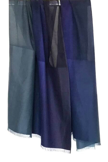 Shop Pashma Blue Colorblock Frayed Scarf at Aza Fashions Shop_Pashma_Blue Colorblock Frayed Scarf _at_Aza_Fashions