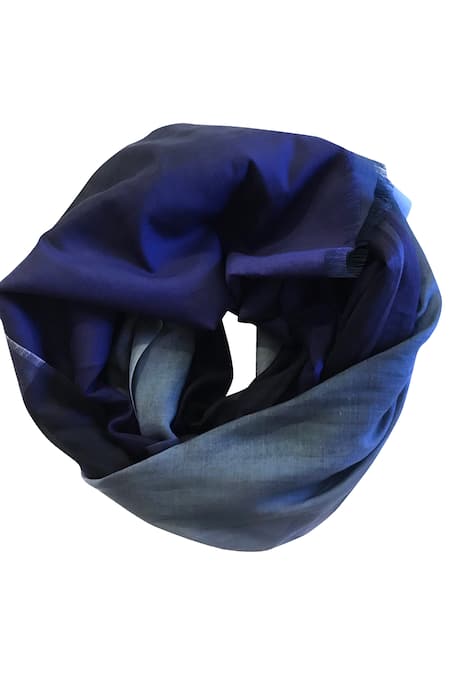 Pashma Blue Colorblock Frayed Scarf Online at Aza Fashions Pashma_Blue Colorblock Frayed Scarf _Online_at_Aza_Fashions