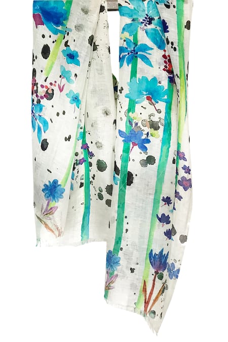 Shop Pashma White Linen Silk Cashmere Scarf at Aza Fashions Shop_Pashma_White Linen Silk Cashmere Scarf _at_Aza_Fashions