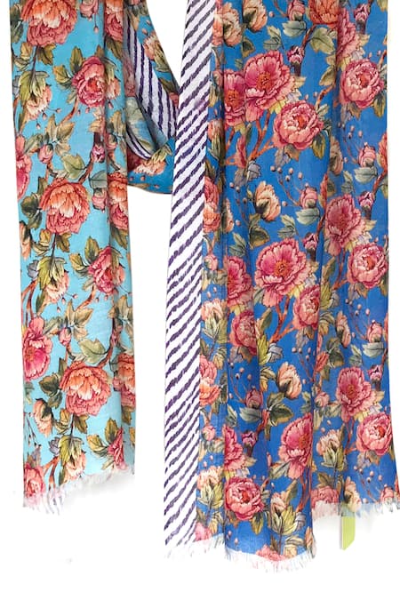 Shop Pashma Blue Linen Silk Cashmere Scarf at Aza Fashions Shop_Pashma_Blue Linen Silk Cashmere Scarf _at_Aza_Fashions