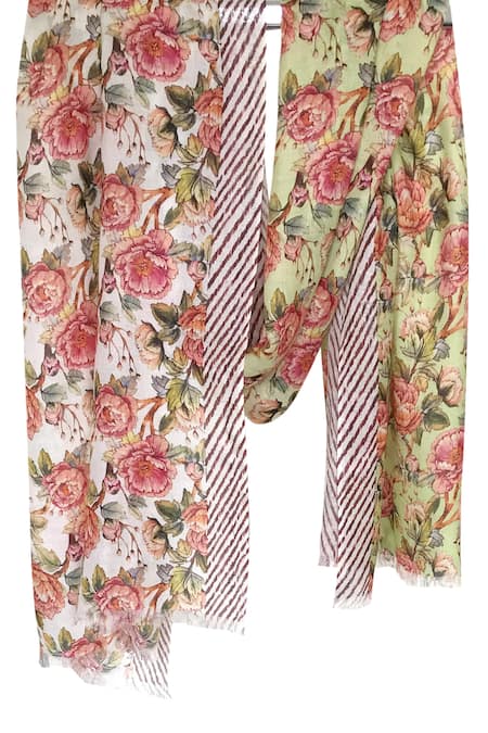 Shop Pashma Green Cashmere Floral Print Scarf at Aza Fashions Shop_Pashma_Green Cashmere Floral Print Scarf _at_Aza_Fashions