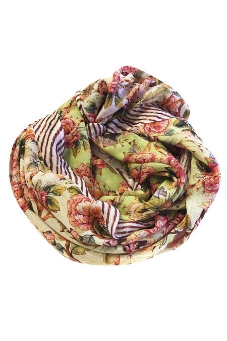 Pashma Green Cashmere Floral Print Scarf Online at Aza Fashions Pashma_Green Cashmere Floral Print Scarf _Online_at_Aza_Fashions