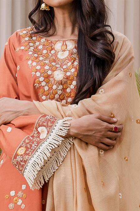 Oushk By Ussama Shabbir Yellow Chanderi, Habutai Silk Round Embroidered Kurta Set Online at Aza Fashions Oushk By Ussama Shabbir_Yellow Chanderi, Habutai Silk Round Embroidered Kurta Set_Online_at_Aza_Fashions