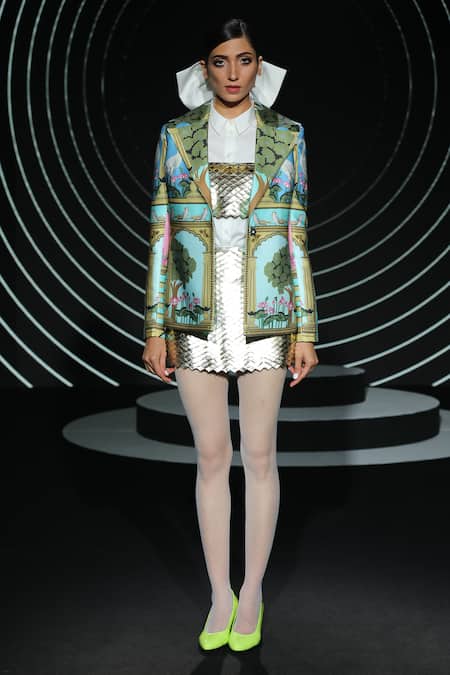 Buy_Limerick by Abirr N' Nanki_Multi Color Lapel Printed Satin Jacket _Online_at_Aza_Fashions