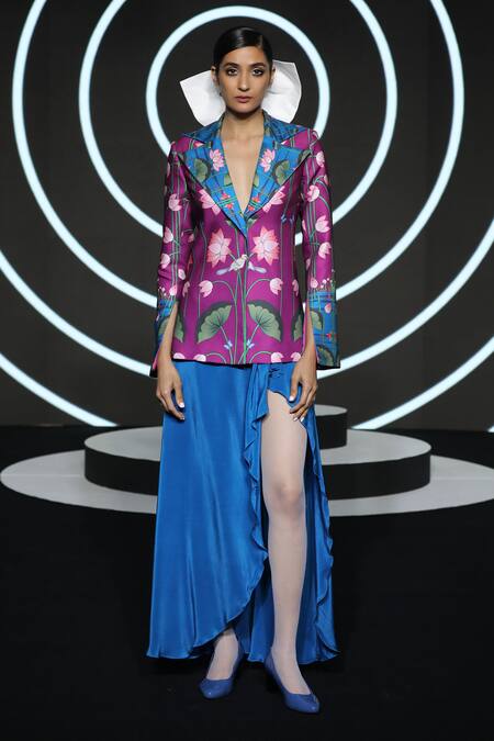Buy_Limerick By Abirr N' Nanki_Purple Lapel Floral Print Jacket _Online_at_Aza_Fashions