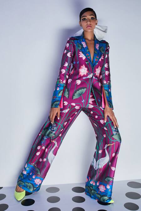 Shop_Limerick By Abirr N' Nanki_Purple Lapel Floral Print Jacket _Online_at_Aza_Fashions