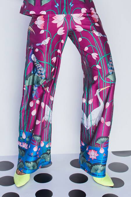 Buy Limerick By Abirr N' Nanki Purple Floral Print Pant Online at Aza Fashions Buy_Limerick By Abirr N' Nanki_Purple Floral Print Pant_Online_at_Aza_Fashions