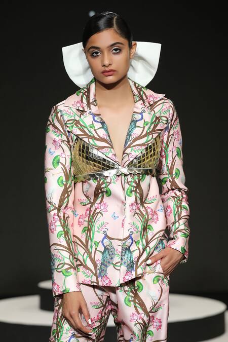 Limerick By Abirr N' Nanki_Gold Silk V Neck Handcrafted Metallic Crop Top_Online_at_Aza_Fashions