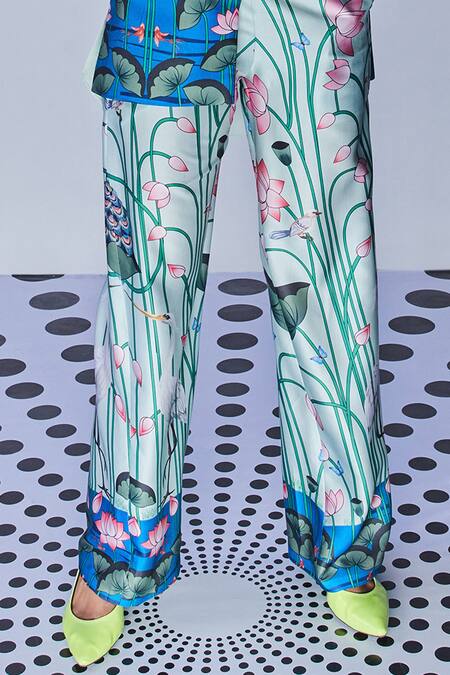 Limerick By Abirr N' Nanki_Green Floral Print Pant_Online_at_Aza_Fashions