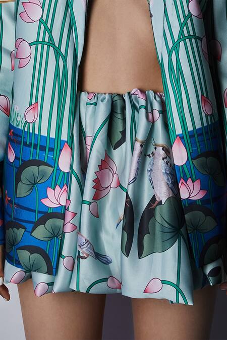 Limerick By Abirr N' Nanki_Green Printed Balloon Mini Skirt _Online_at_Aza_Fashions