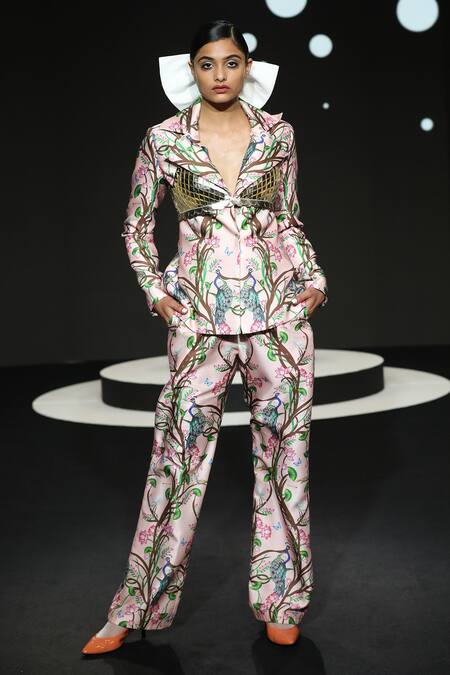 Limerick By Abirr N' Nanki_Pink Lapel Floral Print Jacket_Online_at_Aza_Fashions