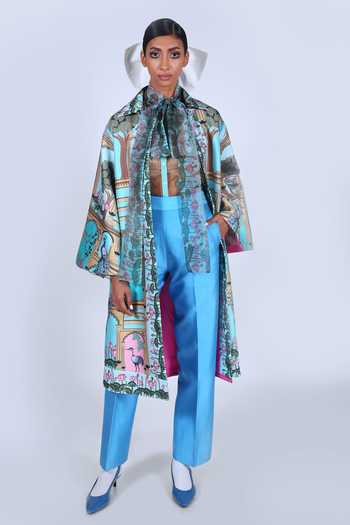 Buy_Limerick By Abirr N' Nanki_Blue Organza Bow Neck Blouse_Online_at_Aza_Fashions