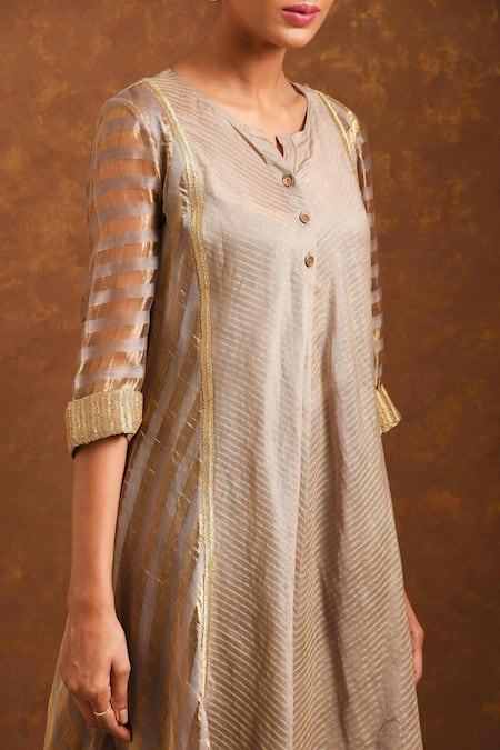 Buy Priti Prashant Grey Handwoven Tissue Stripes, Chanderi Round Dress Online at Aza Fashions Buy_Priti Prashant_Grey Handwoven Tissue Stripes, Chanderi Round Dress _Online_at_Aza_Fashions