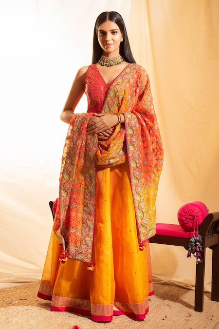 Priti Prashant Silk Organza Lehenga Set 