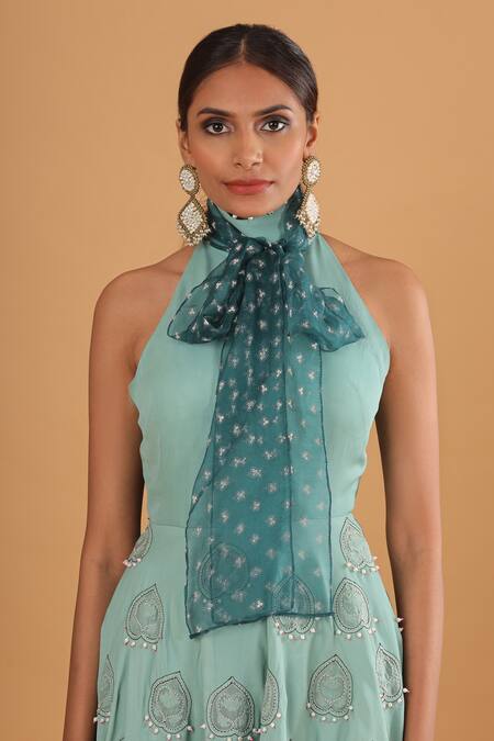 Buy_Ek Soot_Blue Heavy And High Neck Kalidar Kurta & Gharara Set  _Online_at_Aza_Fashions