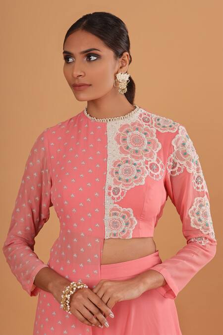 Buy_EK Soot_Pink Georgette Round Embroidered Jumpsuit_Online_at_Aza_Fashions