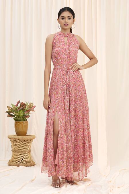 Round neck sale printed maxi dress