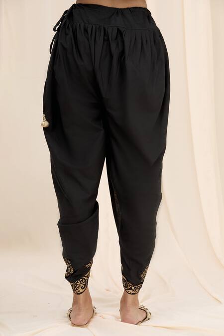 Buy_Samyukta Singhania_Black Cotton Tassels, Embroidery Printed Dhoti Pant_Online_at_Aza_Fashions