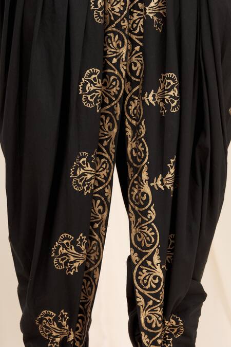 Shop_Samyukta Singhania_Black Cotton Tassels, Embroidery Printed Dhoti Pant_Online_at_Aza_Fashions