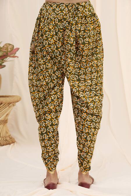 Buy_Samyukta Singhania_Green Cotton Tassels Floral Printed Dhoti Pant_Online_at_Aza_Fashions