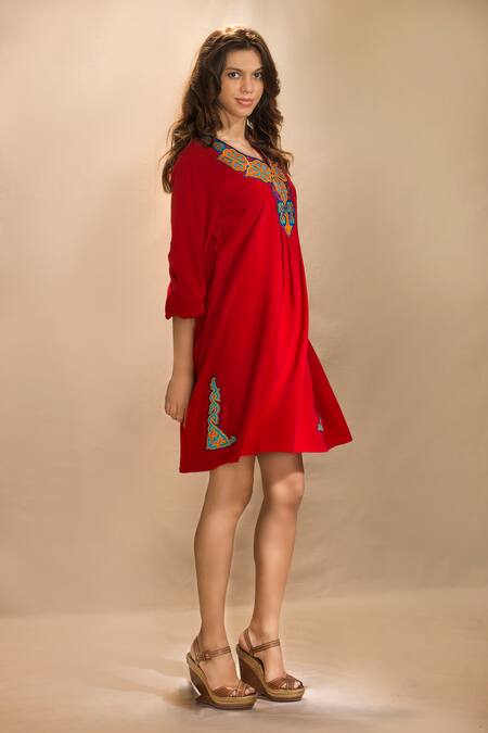 Mxs_Polyester Aymara Embroidered Dress_Online_at_Aza_Fashions