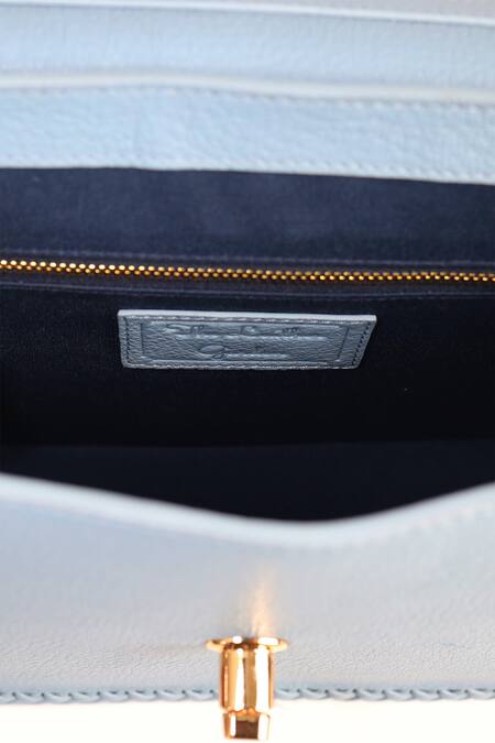 Shop_The Leather Garden_Blue Embroidered Powder Flap Sling Bag _Online_at_Aza_Fashions