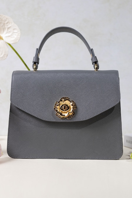 The Leather Garden Grey Embroidered Aster Flap Sling Bag 