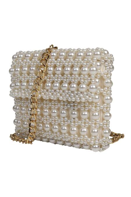 The Leather Garden_White Embroidered Aliya Beaded Belt Bag _Online_at_Aza_Fashions