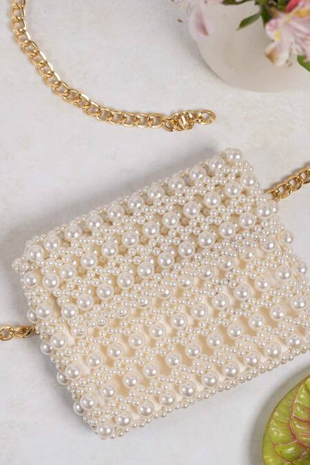 Shop_The Leather Garden_White Embroidered Aliya Beaded Belt Bag _Online_at_Aza_Fashions