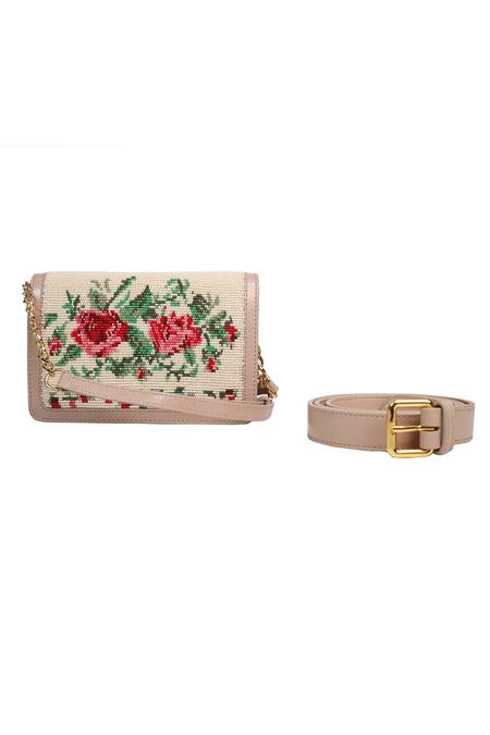 Buy_The Leather Garden_Beige Embroidery Diya Floral Flap Bag With Sling _Online_at_Aza_Fashions