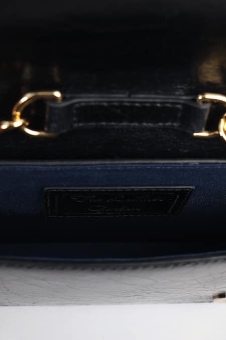 The Leather Garden_Black Embroidery Gayatri Floral Flap Bag With Sling _at_Aza_Fashions