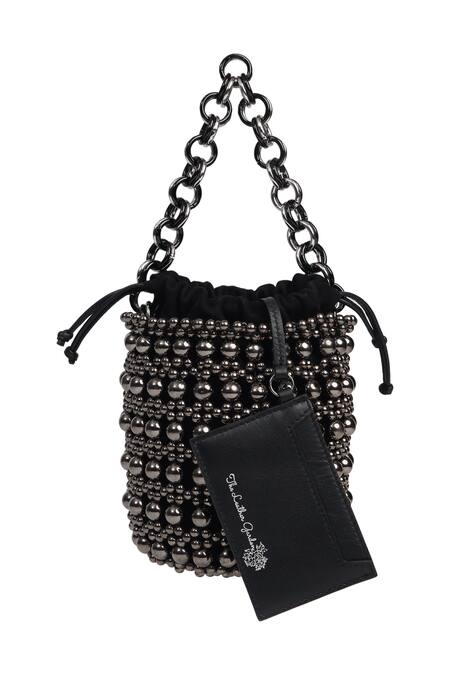 Shop_The Leather Garden_Black Beads Mariam Bucket Bag _Online_at_Aza_Fashions