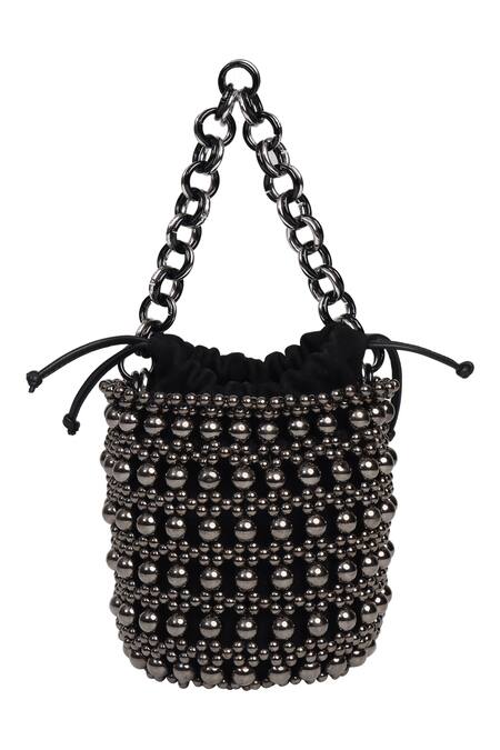 The Leather Garden_Black Beads Mariam Bucket Bag _Online_at_Aza_Fashions