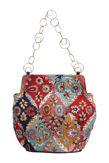 The Leather Garden_Multi Color Embroidery, Sequins Handbag _Online_at_Aza_Fashions