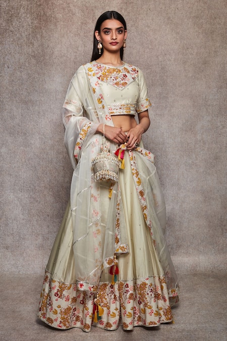 Ajiesh Oberoi Chanderi Embroidered Lehenga Set  