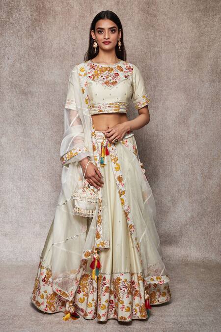 Ajiesh Oberoi_White Organza, Chanderi Round Embroidered Lehenga Set_Online_at_Aza_Fashions