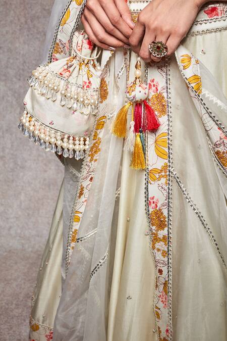 Shop_Ajiesh Oberoi_White Organza, Chanderi Round Embroidered Lehenga Set_Online_at_Aza_Fashions